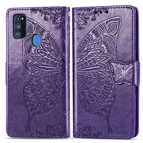 Coque Portefeuille Papillon Livre Cuir Etui Clapet pour Samsung Galaxy M21 Violet