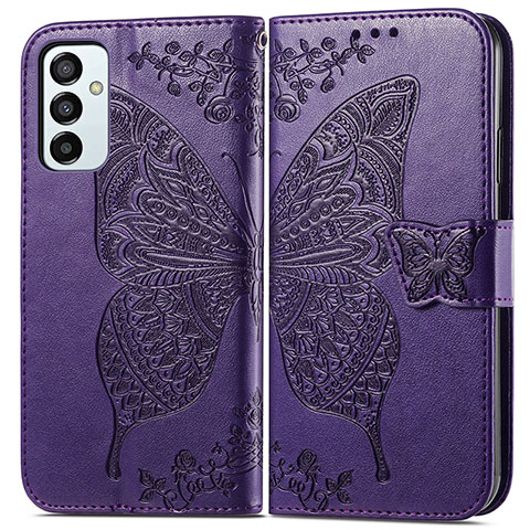 Coque Portefeuille Papillon Livre Cuir Etui Clapet pour Samsung Galaxy M23 5G Violet