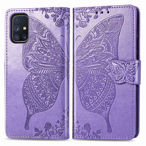 Coque Portefeuille Papillon Livre Cuir Etui Clapet pour Samsung Galaxy M51 Violet Clair