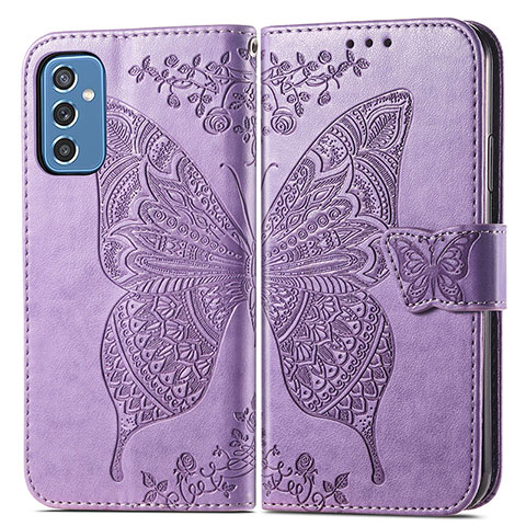 Coque Portefeuille Papillon Livre Cuir Etui Clapet pour Samsung Galaxy M52 5G Violet Clair