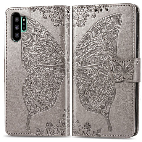 Coque Portefeuille Papillon Livre Cuir Etui Clapet pour Samsung Galaxy Note 10 Plus 5G Gris