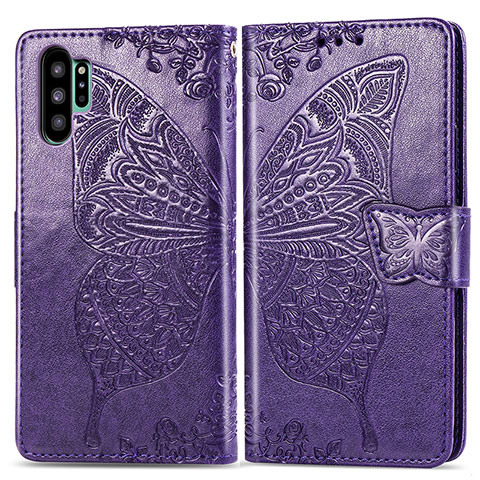Coque Portefeuille Papillon Livre Cuir Etui Clapet pour Samsung Galaxy Note 10 Plus 5G Violet