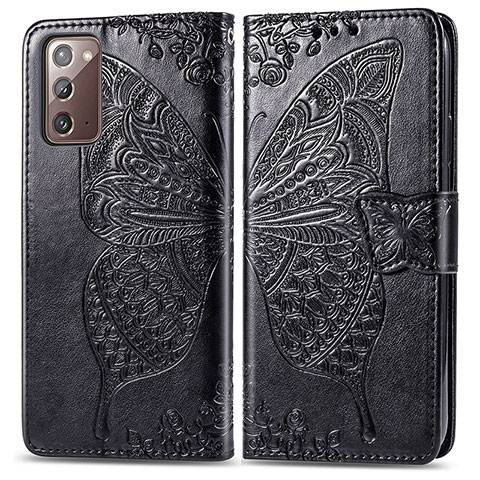 Coque Portefeuille Papillon Livre Cuir Etui Clapet pour Samsung Galaxy Note 20 5G Noir