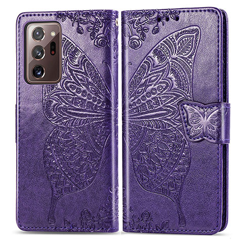 Coque Portefeuille Papillon Livre Cuir Etui Clapet pour Samsung Galaxy Note 20 Ultra 5G Violet
