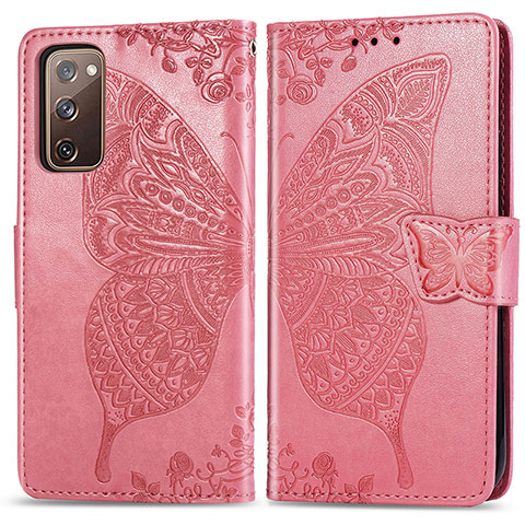 Coque Portefeuille Papillon Livre Cuir Etui Clapet pour Samsung Galaxy S20 FE 5G Rose Rouge