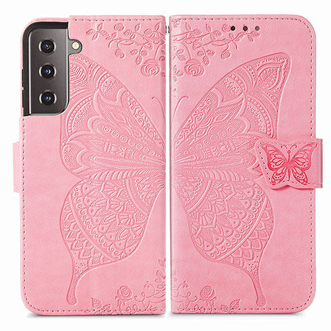 Coque Portefeuille Papillon Livre Cuir Etui Clapet pour Samsung Galaxy S23 5G Rose Rouge