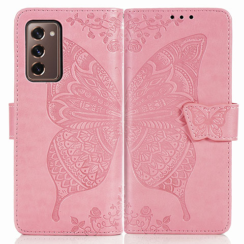 Coque Portefeuille Papillon Livre Cuir Etui Clapet pour Samsung Galaxy Z Fold2 5G Rose Rouge