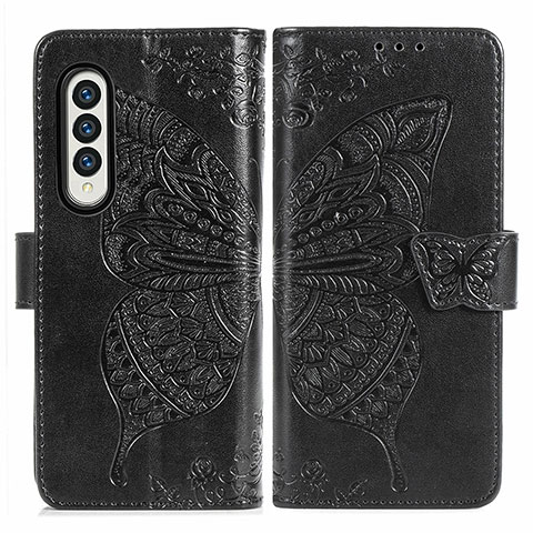 Coque Portefeuille Papillon Livre Cuir Etui Clapet pour Samsung Galaxy Z Fold3 5G Noir