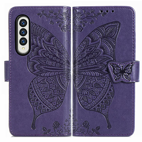 Coque Portefeuille Papillon Livre Cuir Etui Clapet pour Samsung Galaxy Z Fold4 5G Violet