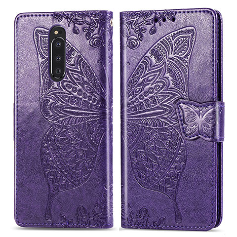 Coque Portefeuille Papillon Livre Cuir Etui Clapet pour Sony Xperia 1 Violet
