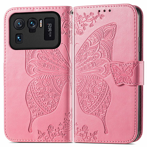 Coque Portefeuille Papillon Livre Cuir Etui Clapet pour Xiaomi Mi 11 Ultra 5G Rose Rouge