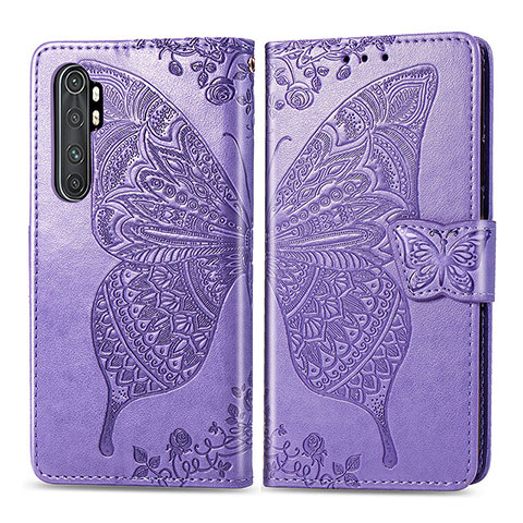 Coque Portefeuille Papillon Livre Cuir Etui Clapet pour Xiaomi Mi Note 10 Lite Violet Clair