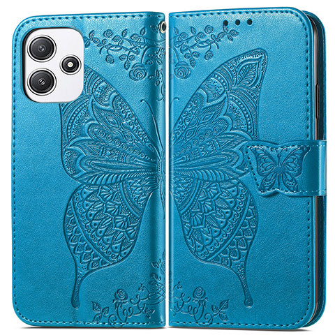 Coque Portefeuille Papillon Livre Cuir Etui Clapet pour Xiaomi Redmi 12 5G Bleu