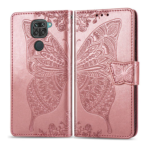 Coque Portefeuille Papillon Livre Cuir Etui Clapet pour Xiaomi Redmi Note 9 Rose