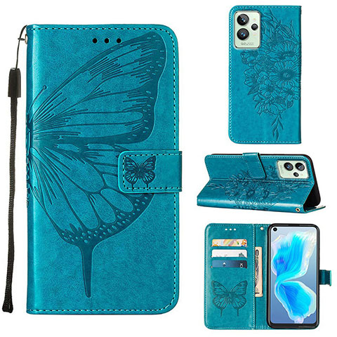 Coque Portefeuille Papillon Livre Cuir Etui Clapet Y01B pour Realme GT2 Pro 5G Bleu