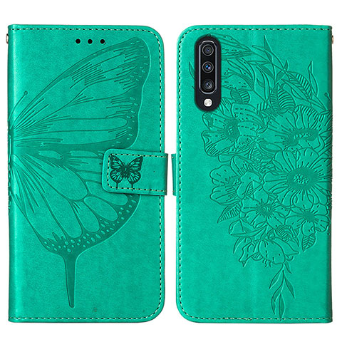 Coque Portefeuille Papillon Livre Cuir Etui Clapet Y01B pour Samsung Galaxy A50 Vert
