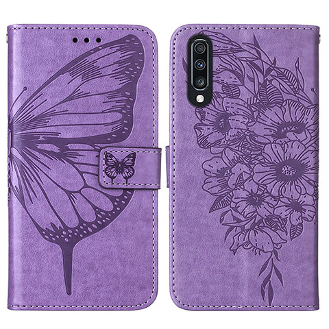 Coque Portefeuille Papillon Livre Cuir Etui Clapet Y01B pour Samsung Galaxy A70 Violet Clair