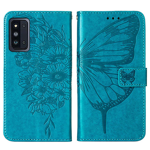 Coque Portefeuille Papillon Livre Cuir Etui Clapet Y01B pour Samsung Galaxy F52 5G Bleu