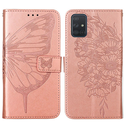 Coque Portefeuille Papillon Livre Cuir Etui Clapet Y01B pour Samsung Galaxy M40S Or Rose