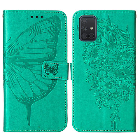 Coque Portefeuille Papillon Livre Cuir Etui Clapet Y01B pour Samsung Galaxy M40S Vert