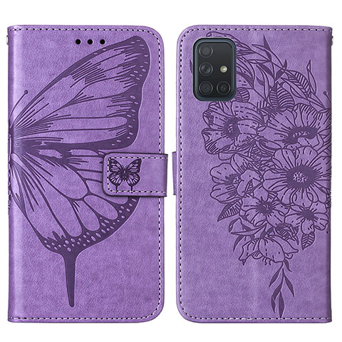 Coque Portefeuille Papillon Livre Cuir Etui Clapet Y01B pour Samsung Galaxy M40S Violet Clair