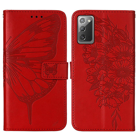 Coque Portefeuille Papillon Livre Cuir Etui Clapet Y01B pour Samsung Galaxy Note 20 5G Rouge