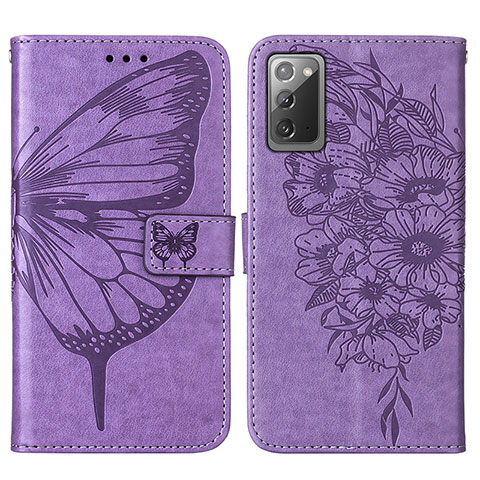 Coque Portefeuille Papillon Livre Cuir Etui Clapet Y01B pour Samsung Galaxy Note 20 5G Violet Clair