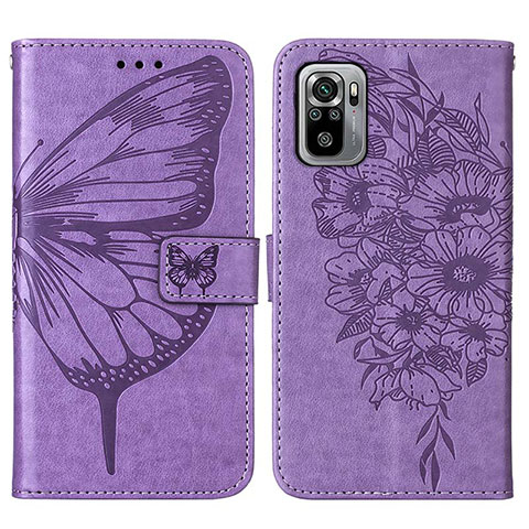 Coque Portefeuille Papillon Livre Cuir Etui Clapet Y01B pour Xiaomi Poco M5S Violet Clair