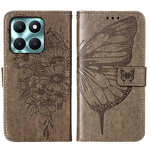 Coque Portefeuille Papillon Livre Cuir Etui Clapet YB1 pour Huawei Honor X6a Gris