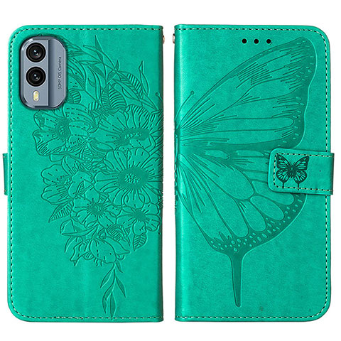Coque Portefeuille Papillon Livre Cuir Etui Clapet YB1 pour Nokia X30 5G Vert