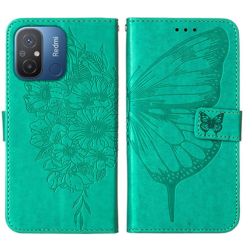 Coque Portefeuille Papillon Livre Cuir Etui Clapet YB2 pour Xiaomi Poco C55 Vert