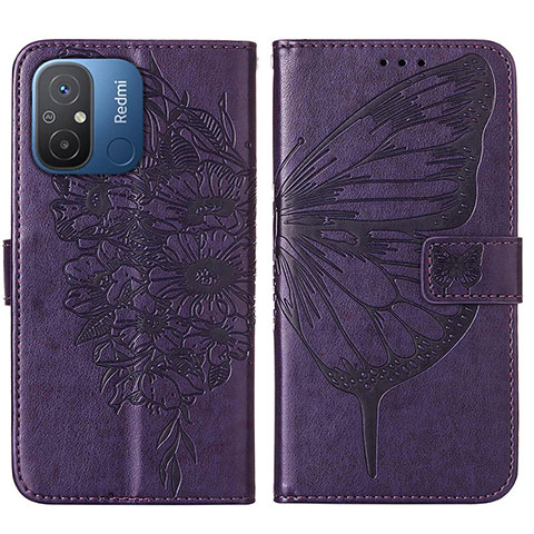 Coque Portefeuille Papillon Livre Cuir Etui Clapet YB2 pour Xiaomi Redmi 12C 4G Violet