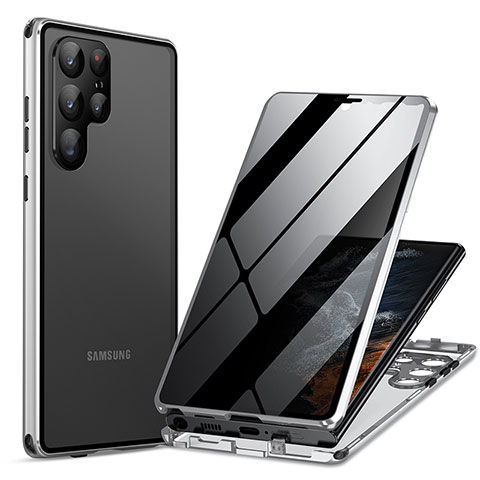 Coque Rebord Bumper Luxe Aluminum Metal Miroir 360 Degres Housse Etui Aimant LK1 pour Samsung Galaxy S23 Ultra 5G Argent