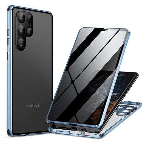 Coque Rebord Bumper Luxe Aluminum Metal Miroir 360 Degres Housse Etui Aimant LK1 pour Samsung Galaxy S23 Ultra 5G Bleu