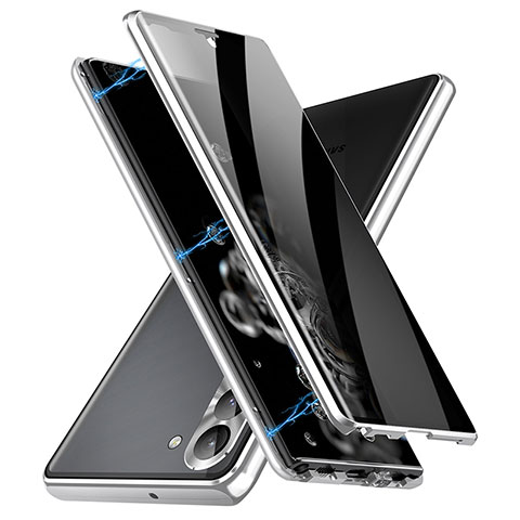 Coque Rebord Bumper Luxe Aluminum Metal Miroir 360 Degres Housse Etui Aimant LK2 pour Samsung Galaxy S22 Plus 5G Argent
