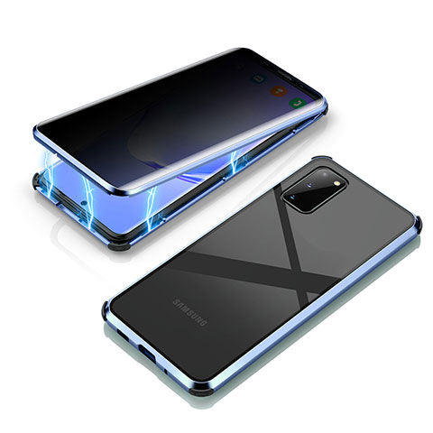 Coque Rebord Bumper Luxe Aluminum Metal Miroir 360 Degres Housse Etui Aimant LK3 pour Samsung Galaxy S20 5G Bleu