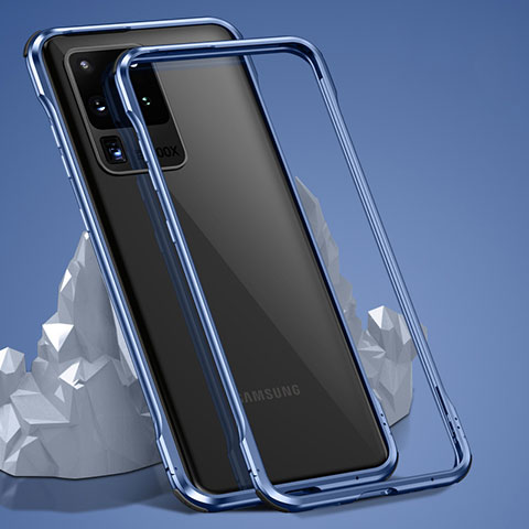 Coque Rebord Bumper Luxe Aluminum Metal Miroir 360 Degres Housse Etui Aimant LK3 pour Samsung Galaxy S20 Ultra 5G Bleu