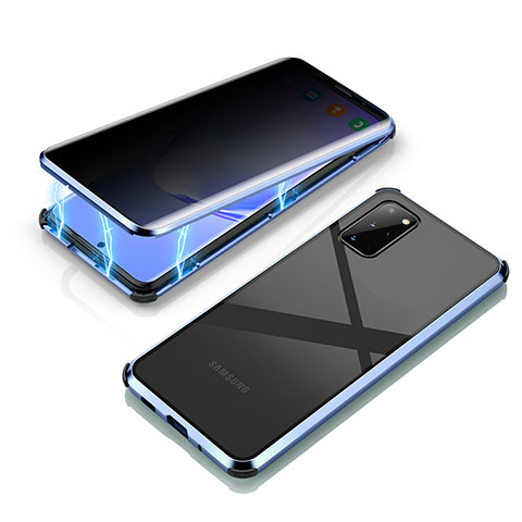 Coque Rebord Bumper Luxe Aluminum Metal Miroir 360 Degres Housse Etui Aimant LK4 pour Samsung Galaxy S20 Plus 5G Bleu