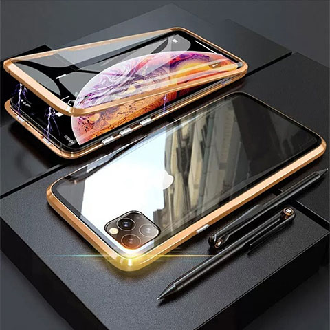 Coque Rebord Bumper Luxe Aluminum Metal Miroir 360 Degres Housse Etui Aimant M01 pour Apple iPhone 11 Pro Max Or