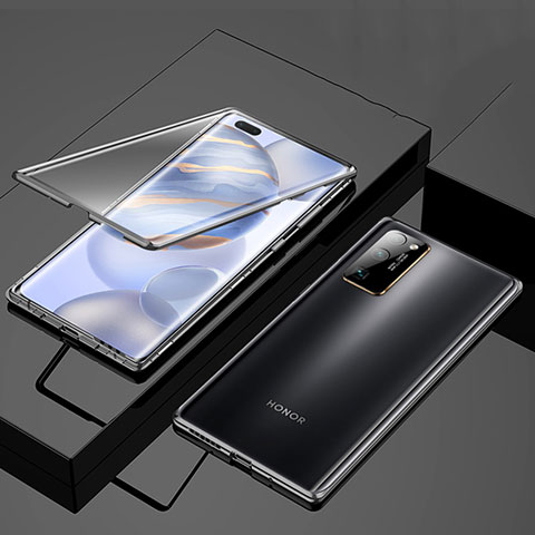 Coque Rebord Bumper Luxe Aluminum Metal Miroir 360 Degres Housse Etui Aimant M01 pour Huawei Honor 30 Pro+ Plus Noir