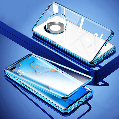 Coque Rebord Bumper Luxe Aluminum Metal Miroir 360 Degres Housse Etui Aimant M01 pour Huawei Mate 40 Pro+ Plus Bleu