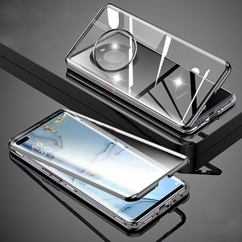 Coque Rebord Bumper Luxe Aluminum Metal Miroir 360 Degres Housse Etui Aimant M01 pour Huawei Mate 40 Pro+ Plus Noir