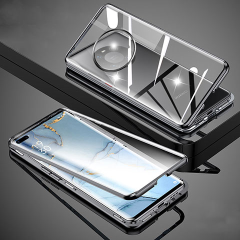 Coque Rebord Bumper Luxe Aluminum Metal Miroir 360 Degres Housse Etui Aimant M01 pour Huawei Mate 40E Pro 4G Noir