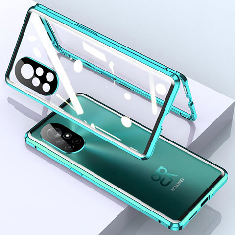 Coque Rebord Bumper Luxe Aluminum Metal Miroir 360 Degres Housse Etui Aimant M01 pour Huawei Nova 8 Pro 5G Cyan