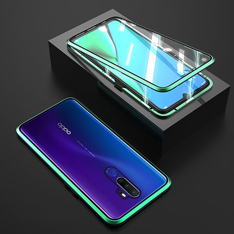 Coque Rebord Bumper Luxe Aluminum Metal Miroir 360 Degres Housse Etui Aimant M01 pour Oppo A9 (2020) Vert