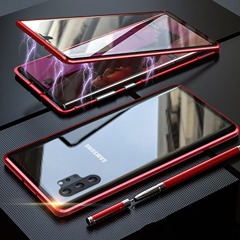 Coque Rebord Bumper Luxe Aluminum Metal Miroir 360 Degres Housse Etui Aimant M01 pour Samsung Galaxy Note 10 Plus 5G Rouge