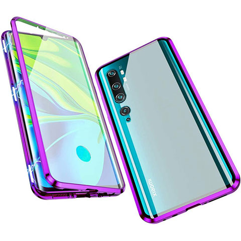 Coque Rebord Bumper Luxe Aluminum Metal Miroir 360 Degres Housse Etui Aimant M01 pour Xiaomi Mi Note 10 Pro Violet