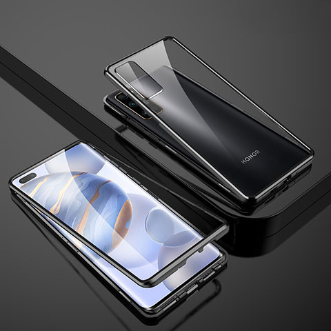 Coque Rebord Bumper Luxe Aluminum Metal Miroir 360 Degres Housse Etui Aimant M02 pour Huawei Honor 30 Pro Noir