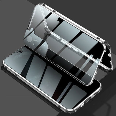 Coque Rebord Bumper Luxe Aluminum Metal Miroir 360 Degres Housse Etui Aimant M02 pour Samsung Galaxy S23 Plus 5G Argent