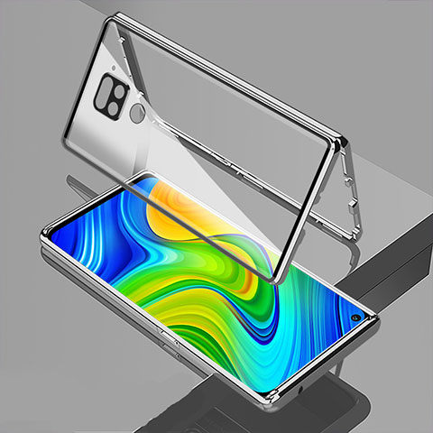 Coque Rebord Bumper Luxe Aluminum Metal Miroir 360 Degres Housse Etui Aimant M02 pour Xiaomi Redmi Note 9 Argent